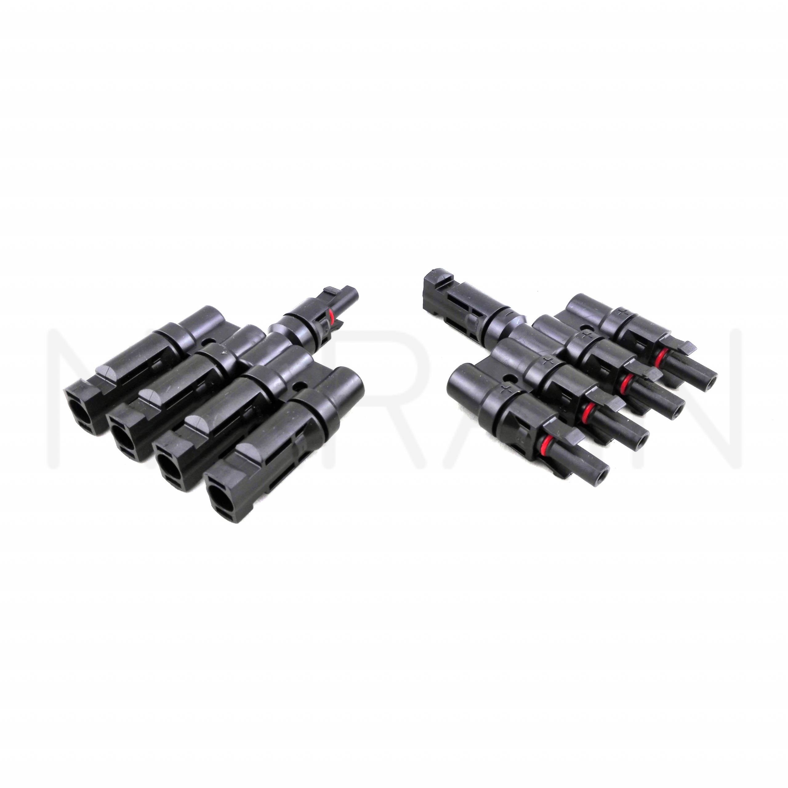 KRXNY Solar Panel MC4 1 to 4 T Branch Connectors PV Cable Coupler Combiner Connector Splitter Adapter M/FFFF and F/MMMM 1 Pair