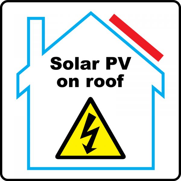 Solar PV on Roof Warning Stickers – 10cm x 10cm – Packs 1 to 1000 Labels